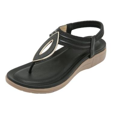 Imagem de Sandálias femininas com boca de peixe para mulheres, sapatos casuais sem cadarço, com palmilha macia, leve para uso em casa e nas férias, Preto, 36