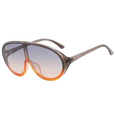 Imagem de Óculos de Sol Oversized com Lentes Degradê, Estilo Punk, Proteção UV400, Ideais para Esportes ao Ar Livre, Corrida e Ciclismo, nas Cores Marrom e Cinza.