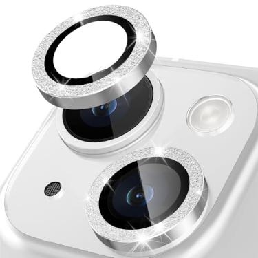 Imagem de Happtkey Protetor de lente de câmera para iPhone 15 Plus, anel de metal de liga de alumínio individual com glitter, protetor de tela de vidro temperado 9H, protetor de tela de luxo HD antiarranhões