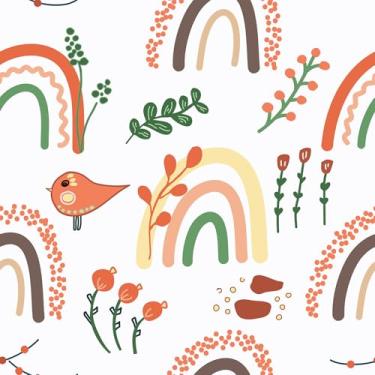 Imagem de FANCYEASY Papel de parede colorido arco-íris pássaro floral para quarto banheiro berçário papel de parede decorativo boho rolo de vinil autoadesivo para armários escrivaninhas paredes 30 x 254 cm