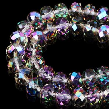 Imagem de DIQIO Contas de cristal de abaco brilhante de 8 mm para fabricação de joias - Contas espaçadoras de rondelle facetadas para pulseiras (77-82 peças, roxo translúcido)