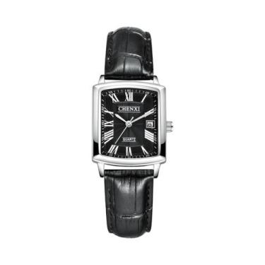 Imagem de Relógios De Casal Com Pulseira De Couro, Display Analógico Quadrado Pa