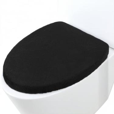 Imagem de APLZGMG Tampa de vaso sanitário de microfibra, capa de vaso sanitário de veludo macio, protetor de assento lavável na máquina absorvente, cabe na maioria das tampas de vaso sanitário redondas