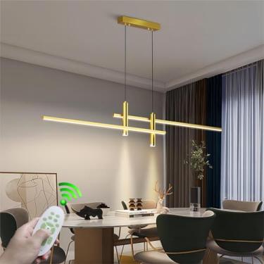 Imagem de Lustre LED moderno de 60W, dimerizável, linear, para sala de jantar, com cúpula de acrílico de 120cm, altura ajustável e função de foco, ideal para ilha de cozinha e sala de estar.