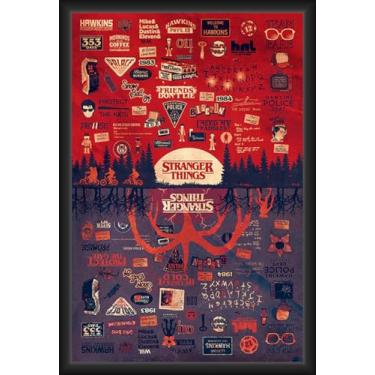 Imagem de BUY ART FOR LESS Pôster de arte emoldurado de cabeça para baixo oficialmente licenciado por Stranger Things - 61 x 91 cm - Moldura de madeira projetada resistente com vidro plexi - Pronto para