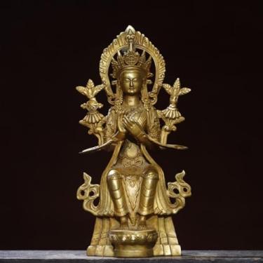 Imagem de FENNYYAR Estátua de Buda Maitreya de cobre, 30 cm 30 cm, sala de estar, armário de vinho, decoração de casa