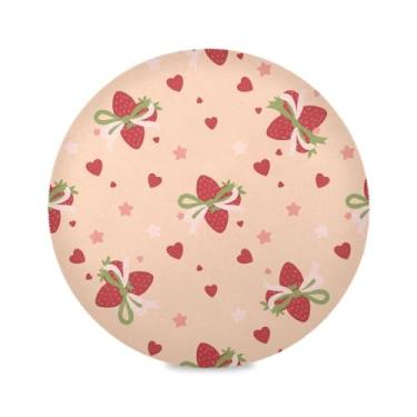 Imagem de Wassud Jogo americano com laços de morango tapetes de mesa redondos para cozinha e jantar tapetes laváveis resistentes ao calor decoração de mesa 39 cm