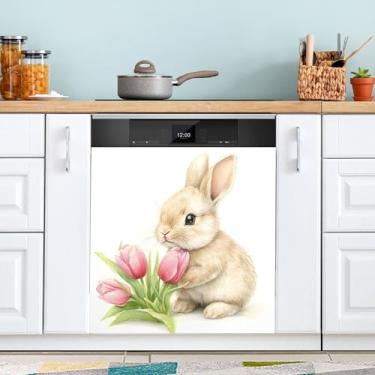 Imagem de SEHANY Capa magnética de conto de fadas fofo coelhinho da Páscoa, adesivos magnéticos decorativos antiarranhões para painel de geladeira e lava-louças, decoração de flores de fazenda de cozinha