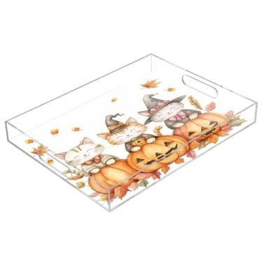 Imagem de xigua Bandeja de servir de acrílico fantasma de Halloween com alças à prova de derramamento, bandejas decorativas de festa de Halloween, bandeja organizadora de bancada para banheiro, cozinha, 30,5 x