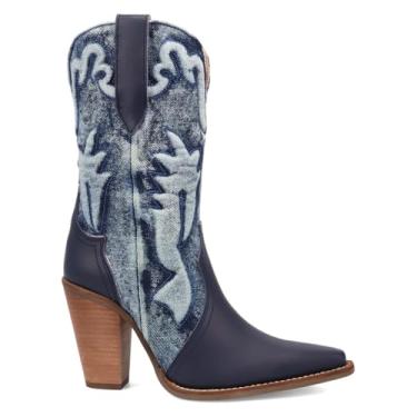 Imagem de Dingo Bota feminina casual Tipsy bordada bico fino salto alto até o tornozelo 7,6 cm e acima - azul, Azul, 37