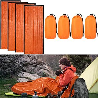 Imagem de 4 Pacote de Saco Dormir Sobrevivência Emergência Bivy Cobertor Nylon Portátil Leve Mylar para Atividades Camping Trekking Aventura e Ajuda a Pessoas Sem Abrigo