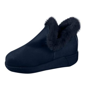 Imagem de Botas femininas com forro de lã e sola grossa plus size outono inverno moderno botas de neve grossas, Azul-royal escuro, 34