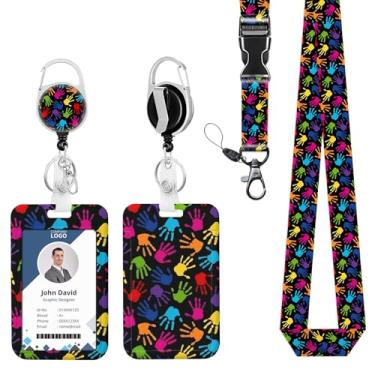 Imagem de Suporte de crachá de identificação com cordão retrátil de mão para crachás de identificação, clipes engraçados, enfermeira, professor, escritório, presente de estudante