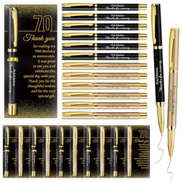 Imagem de Feifeiya Conjunto de 30 lembrancinhas de festa de aniversário de 70 anos com canetas esferográficas pretas e douradas e cartões de agradecimento para mulheres e homens, presentes de agradecimento de