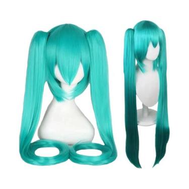 Imagem de Peruca De Cosplay Hatsune Miku Com Rabo De Cavalo Duplo De 110cm, Fibr