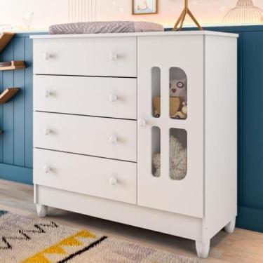 Imagem de Cômoda Infantil 4 Gavetas com Porta Fraldário Gabrielle 100% MDF Branc
