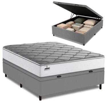Imagem de Cama Box Baú Casal Real Max Force Softgel 138x188x68cm Branco/Cinza - 