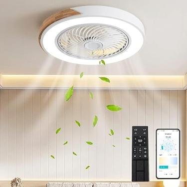 Imagem de RAUGAJ Lustres, luzes de teto, ventilador de teto com luzes, luz de ventilador de teto de baixo perfil fechado moderno com controle remoto, ventilador de LED interno regulável de 3 cores 6 velocidades