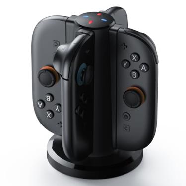 Imagem de Base de carregamento 4 em 1 para Nintendo Switch 2 JoyCons com conector magnético de dupla face e cabo USB tipo C, estação de carregamento JoyCon portátil para controles NS 2, preta