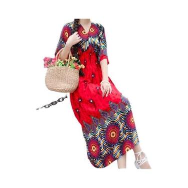 Imagem de Saia Longa Casual Elegante De Verão Com Estampa E Cintura Elástica Em 