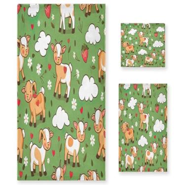 Imagem de xigua Conjunto de toalhas de banheiro de cabra de desenho animado absorvente macio 3 peças toalha de banho toalha de mão toalhas decorativas para banheiro, academia, hotel, praia, piscina