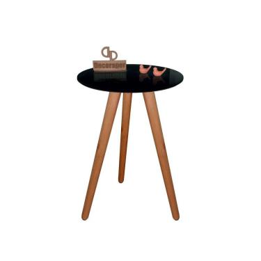 Imagem de Mesa De Canto Pés Palito Amadeirado Com Tampo Vidro 35cm Preto 50cm