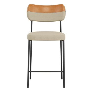 Imagem de Kit 02 Banquetas Médias Cozinha Lila Estofada Couríssimo Whisky Linho Bege - Abmaza