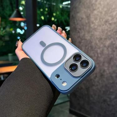 Imagem de Capa híbrida fosca para iPhone 17 Air 16e 15 14 Plus 13 Pro Max com carregamento sem fio magnético (para iPhone 16 Pro/Azul Escuro)