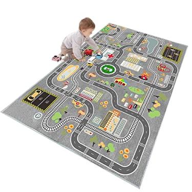 Imagem de Tapete infantil para carros de brinquedo, tapete educativo de trânsito rodoviário da vida urbana, tapete educativo, tapete de berçário antiderrapante para quarto de meninos e meninas 80 × 160 cm/31 ×