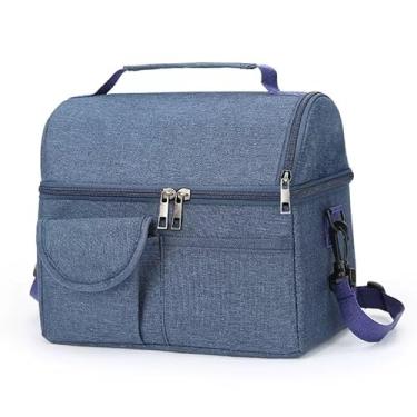Imagem de Bolsa Marmita Para Viagem Térmica Fitness Grande De Dois Andar(Azul Marinho)