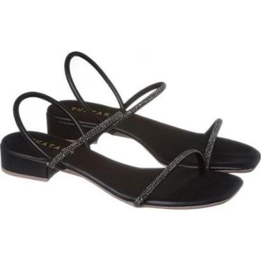 Imagem de Sandália Feminina Strass Brilho Pedraria Salto Baixo Grosso-Feminino