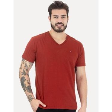 Imagem de Camiseta Tommy Hilfiger Masculina Essential V-Neck Vermelho Escuro-Masculino