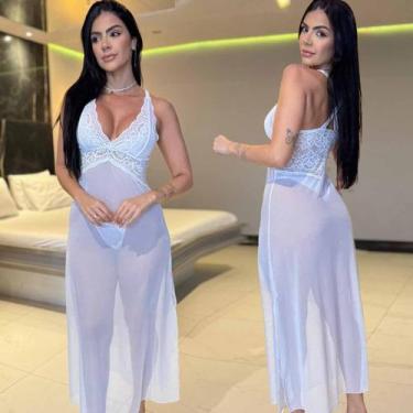 Imagem de Camisola Longa Tule Transparente Luxo Fenda Lingerie Sexy - like4you, 