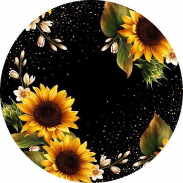 Imagem de Painel de Lona Redondo Girassol Vintage Fundo Preto - Fabrika De festa