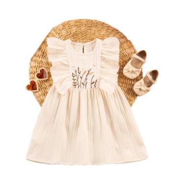 Imagem de Vestido Floral Bordado Até O Joelho Para Meninas, Com Mangas Com Babad