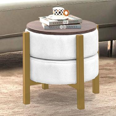 Imagem de Puff Multiuso Veludo Vira Mesinha De Centro Pés De Madeira Veludo Bege
