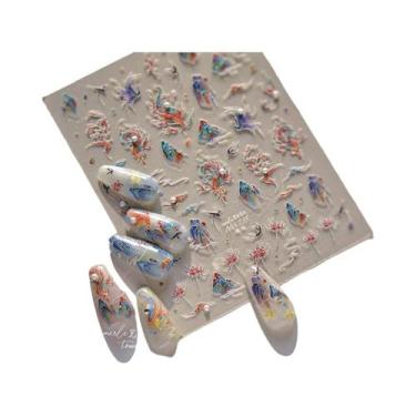 Imagem de Adesivos De Unhas Com Asas De Borboleta Pretas E Roxas, Decalques De M