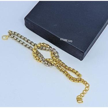 Imagem de Pulseira Feminino Correntaria Veneziana Elos Duplo Sinal Nó Folheado O