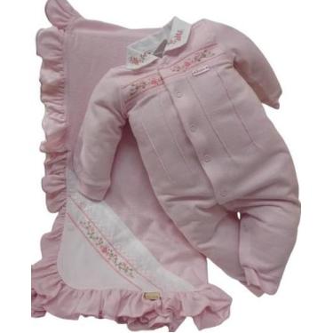 Imagem de Saída Maternidade Bebê Menina Malha Bordado Paraiso Rf 15384, Rosa, RN