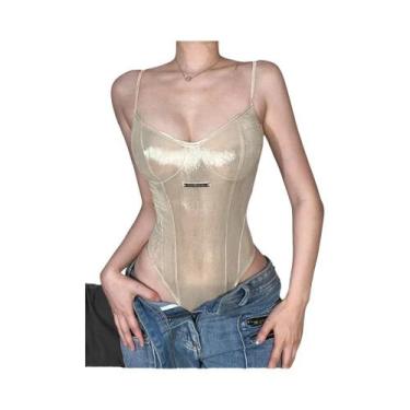 Imagem de Body Feminino Sexy Sem Mangas, Ajuste Justo, Com Renda, Cor Sólida, Mo