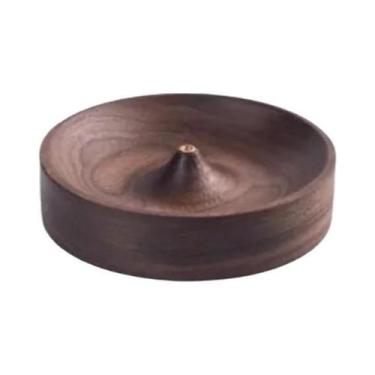 Imagem de Suporte Redondo Artesanal De Nogueira Preta Para Queimador De Incenso 