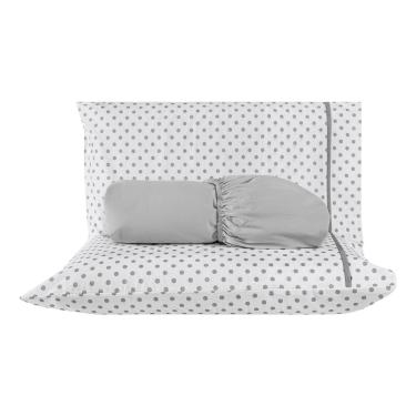 Imagem de Jogo De Cama Lençol Queen Chicago Estampado Cinza Poá Com Fronhas 03 Peças - Percal Algodão 140 Fios
