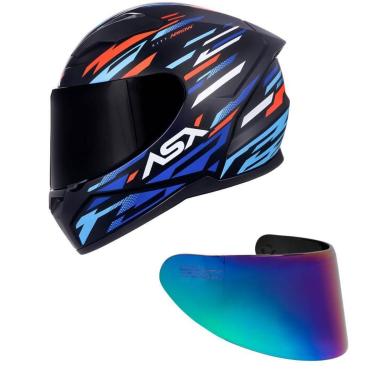 Imagem de Capacete ASX City Arrow Preto Vermelho e Azul Mais Viseira Camaleão-Masculino