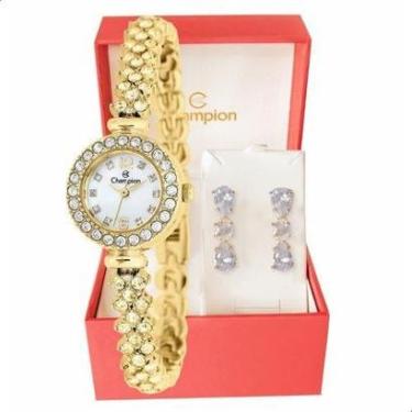 Imagem de Relógio Feminino Champion Dourado Pequeno CF25536H + Brincos-Feminino