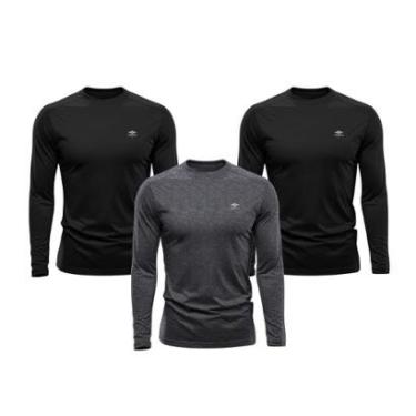 Imagem de Kit 3 Camisetas Masculina Dry Manga Longa P ao Plus Proteção UV Academia Fitness Esporte Básica-Masculino