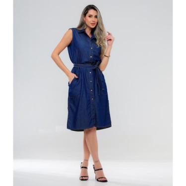 Imagem de Vestido Chemise Midi em Linho e no Jeans Feminino com Fechamento Front