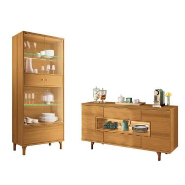 Imagem de Kit Buffet Murano e Cristaleira Lumina Pés Madeira Maciça
