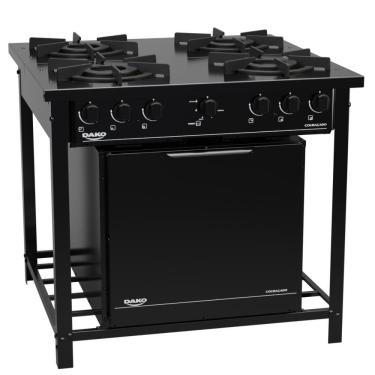 Imagem de Fogão Industrial 4 Bocas Preto com Forno e Tripla Chama Dako Couraçado