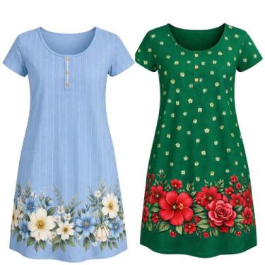 Imagem de Kit 2 Vestido Feminino Senhoras Malha Fria Estampados Sortidos - Resta