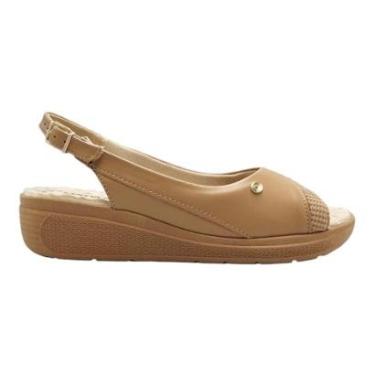 Imagem de Sandália Comfortflex Anabela Peep Toe Marrom Ortopédica 86304-Feminino